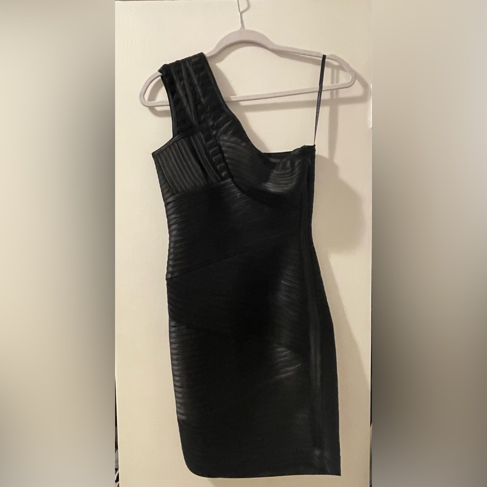 BCBGMaxazria Black Bandage One Shoulder Dress Size 0